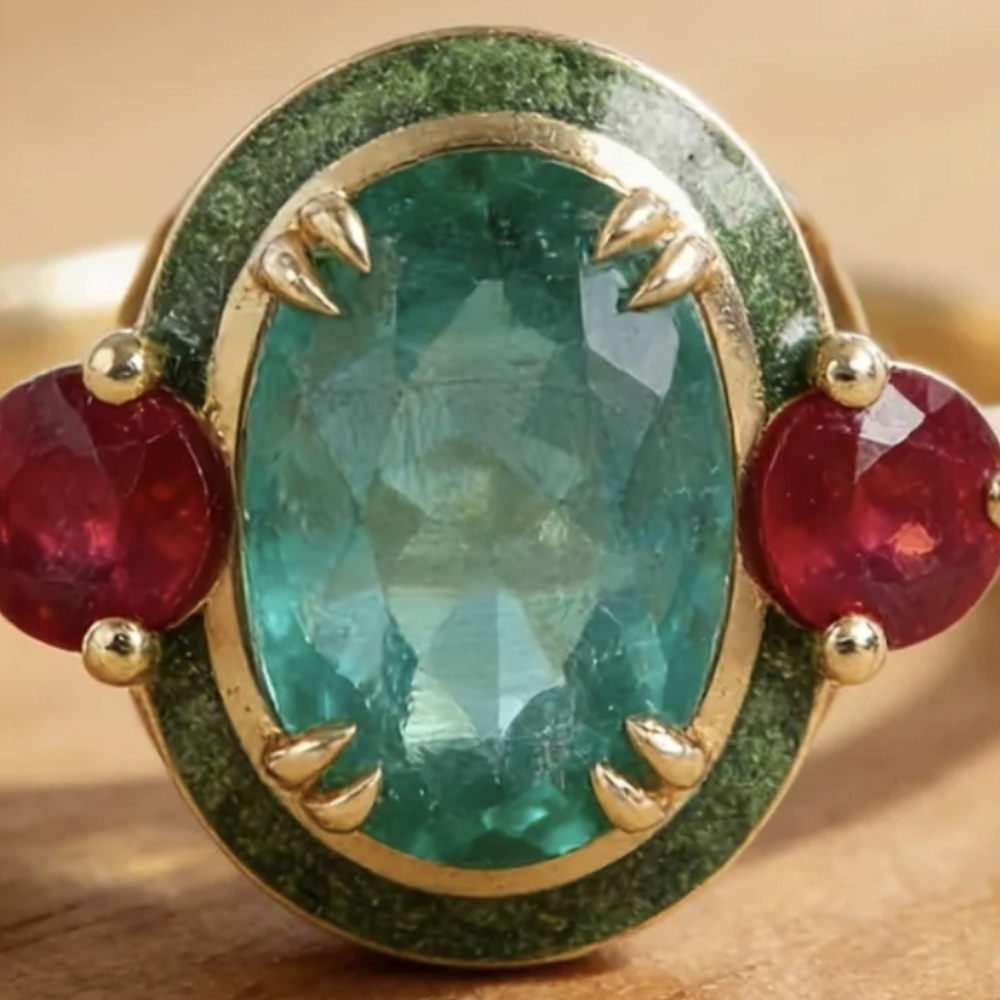 Gold-Plated Emerald And Ruby Statement Ring - Gre… - image 5